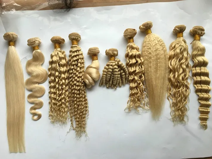 Niezawodny Peruwiański Dziewiczy Blondynki Wiązki Wiązki Luźne Głębokie Ciało Fala Kinky Proste Naturalne Kręcone # 613 Platinum Blonde Human Hair Extensions
