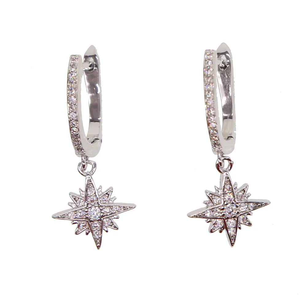 Högkvalitativ statement Crystal Star Zircon Örhängen Droppe Dangle Snowflake Pendent Örhängen Elevent 3 Färger Smycken för Party