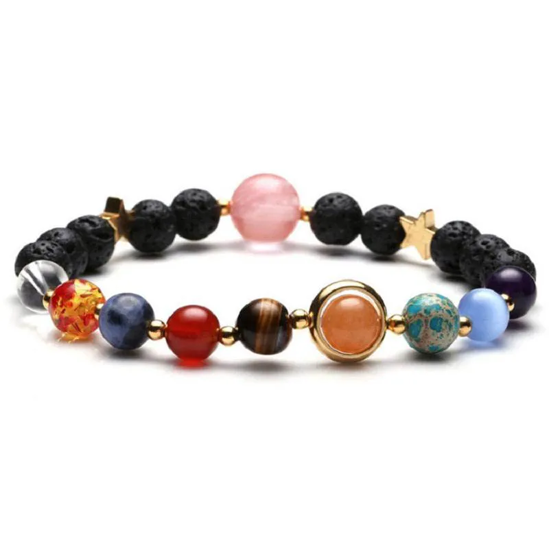 Bracelets en pierre naturelle pour femmes, nouvelles perles arénacées, huit planètes, univers solaire, bijoux à la mode