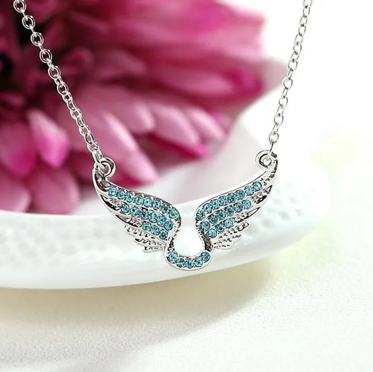 Elegant girl crystal necklace shiny plating angel wing necklaces for women nice gift Valentine's Day free ship