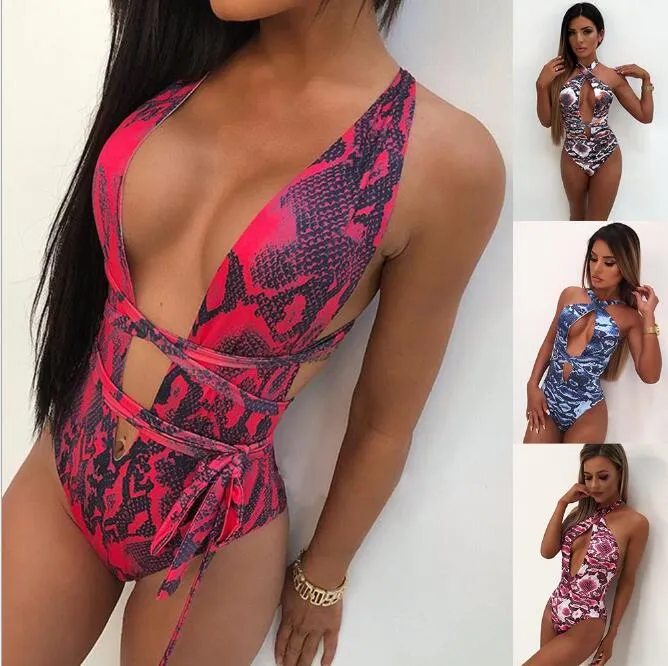 Maillot de bain une pièce numérique plus de façons de porter peau de serpent motif imprimé mince maillots de bain pour femmes livraison gratuite