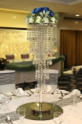 Nieuwe H80cm Tall Crystal Wedding CenterPiece Party Decoration Table Kroonluchter Bloemstand Bruiloft Props