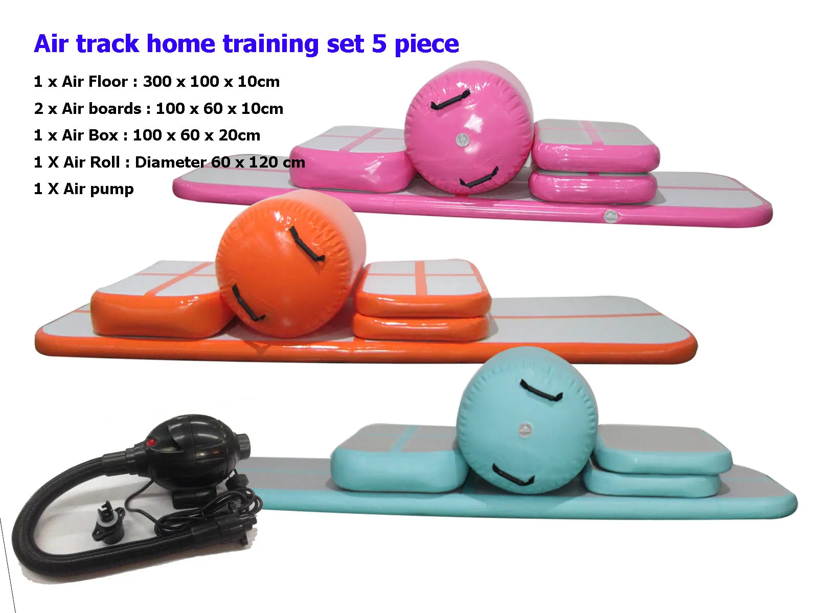 Free Shipping 6 Pieces (4 air track+1 roller+1 pump) Inflatable Tumbling  Mat Airtrack Training Set For Home gymnastics Air Track mat