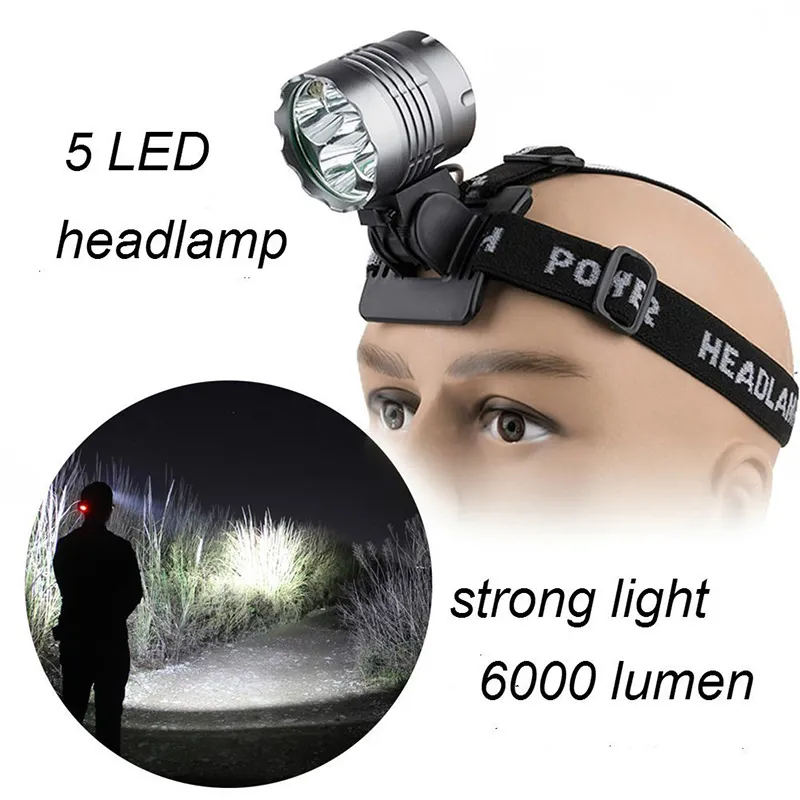 5 x T6 5T6 6000 Lumens 2 In 1 LED 3 Modes Bike Light Bicycle Front Lamp Headlight Headlamp + 8.4V Battery Pack + charger7097830