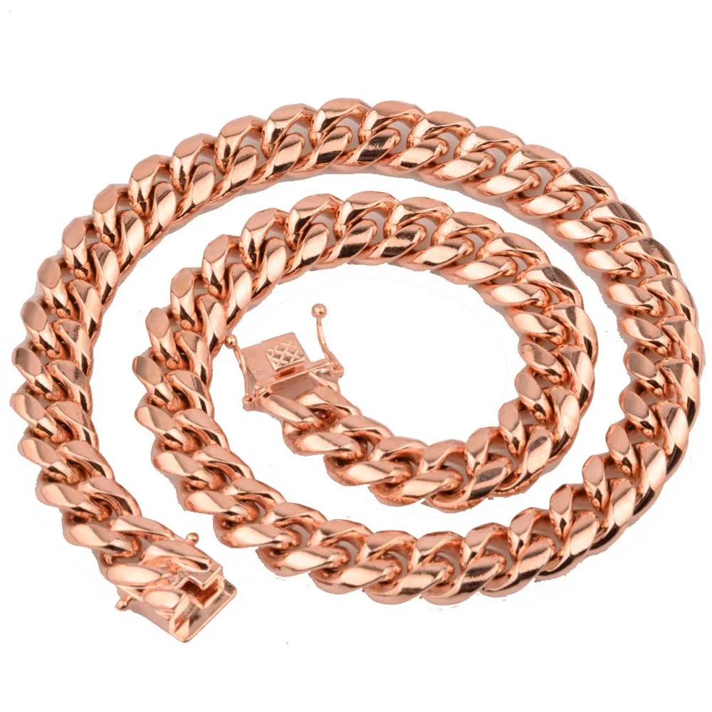 2018 New 8mm 10mm 12mm 14mm Stainless Steel Curb Cuban Chain Necklace Boys Mens Fashion Chain Dragon Clasp Gold RoseGold jewelry231s