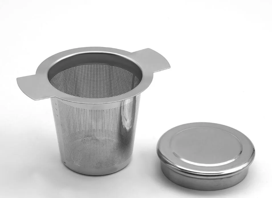 Creatieve roestvrijstalen thee-infuser brew-in-mok met lange handvatten voor steile losse blad thee deksel inclusief gratis verzending