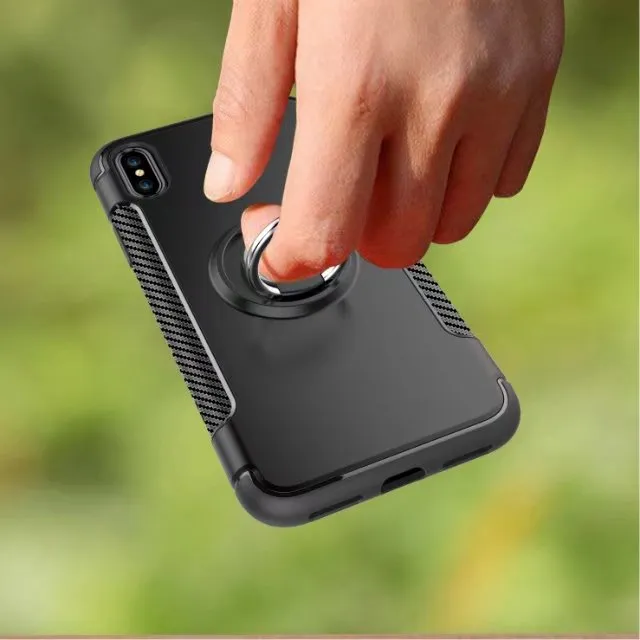 Hybrid TPU + PC 2-in-1 Armor Case Shock-Proof 360 360 Ring Stand Holder Magnetic Back Cover for iPhone X Samsung S8 Plus S7