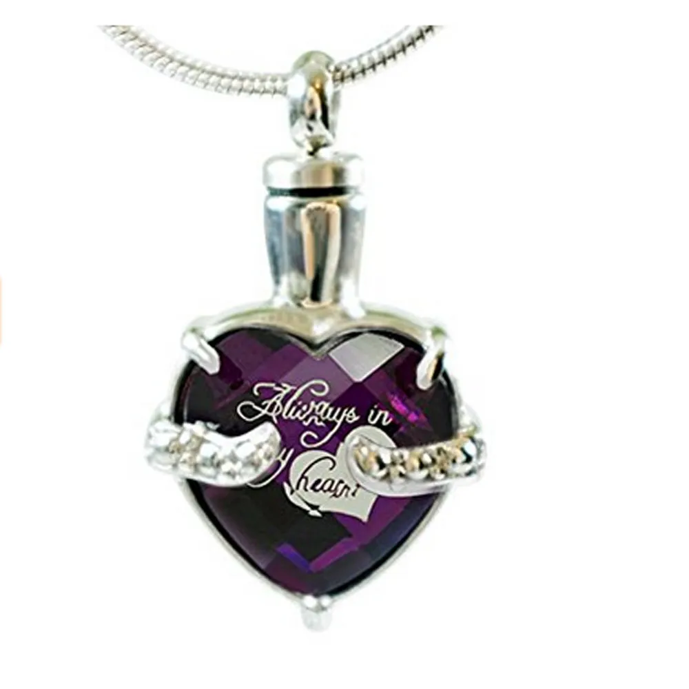 Infinity Keepsakes Cremation Urn Necklace for Ashes "Always in my Heart" Engraved Bereavement Jewelry with Fill Kit and Velvet Bag