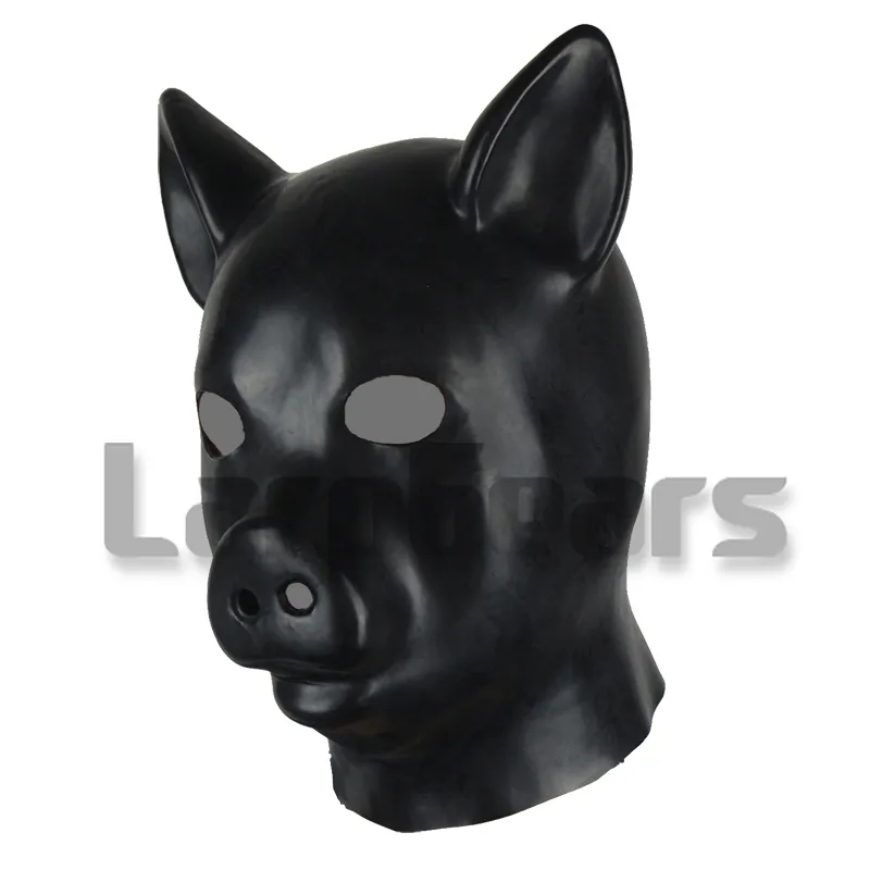 Masque de cochon en Latex Costumes fétichistes Capuche BDSM Latex Bondage Tête complète Masque de cochon Couvre-chef sexy