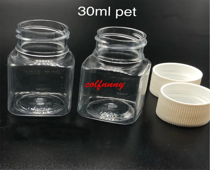Fast Shipping 30g /30ml 60g/60ml Plastic Empty Bottle Square Pet Pill Sample Packaging Bottles