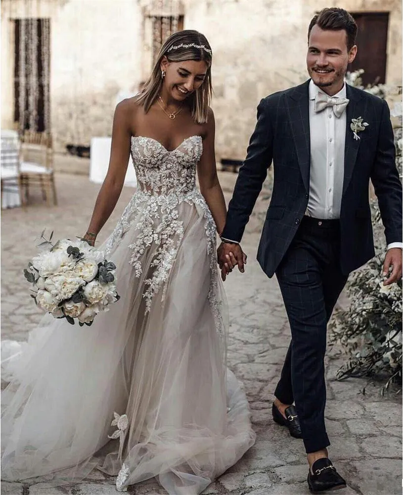 A line wedding dress with tulle skirt on sale