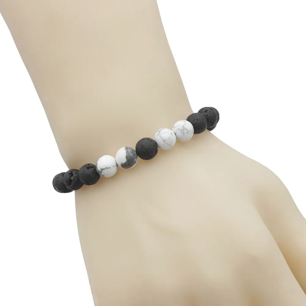 Nuovo arrivo 8MM Bracciali con ciondoli Lava Rock Bianco Turchese Pietra naturale Bracciale con perline da donna Bracciale gioielli fatti a mano regolabili da uomo