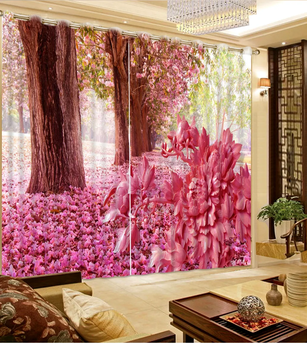 Cortinas da paisagem da flor feita sob encomenda da árvore 3d cortinas para cortinas da janela da cozinha do quarto cortina de sala de estar de luxo