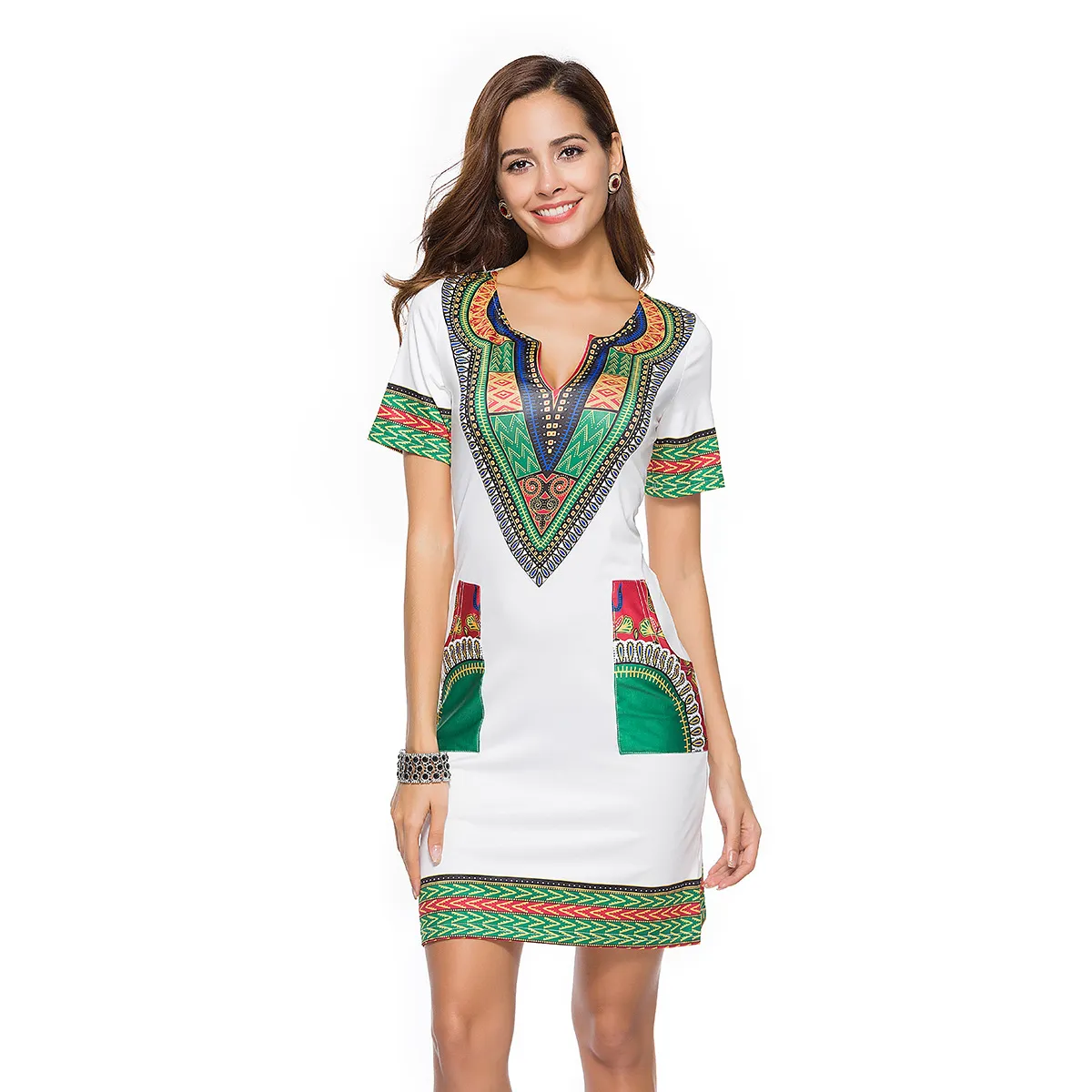 Spring 2018 Vintage Ethnic Print Short Sleeve Dress Women Slim Fit Pencil Dresses Short Dress Black White Printing From 14 85 DHgate