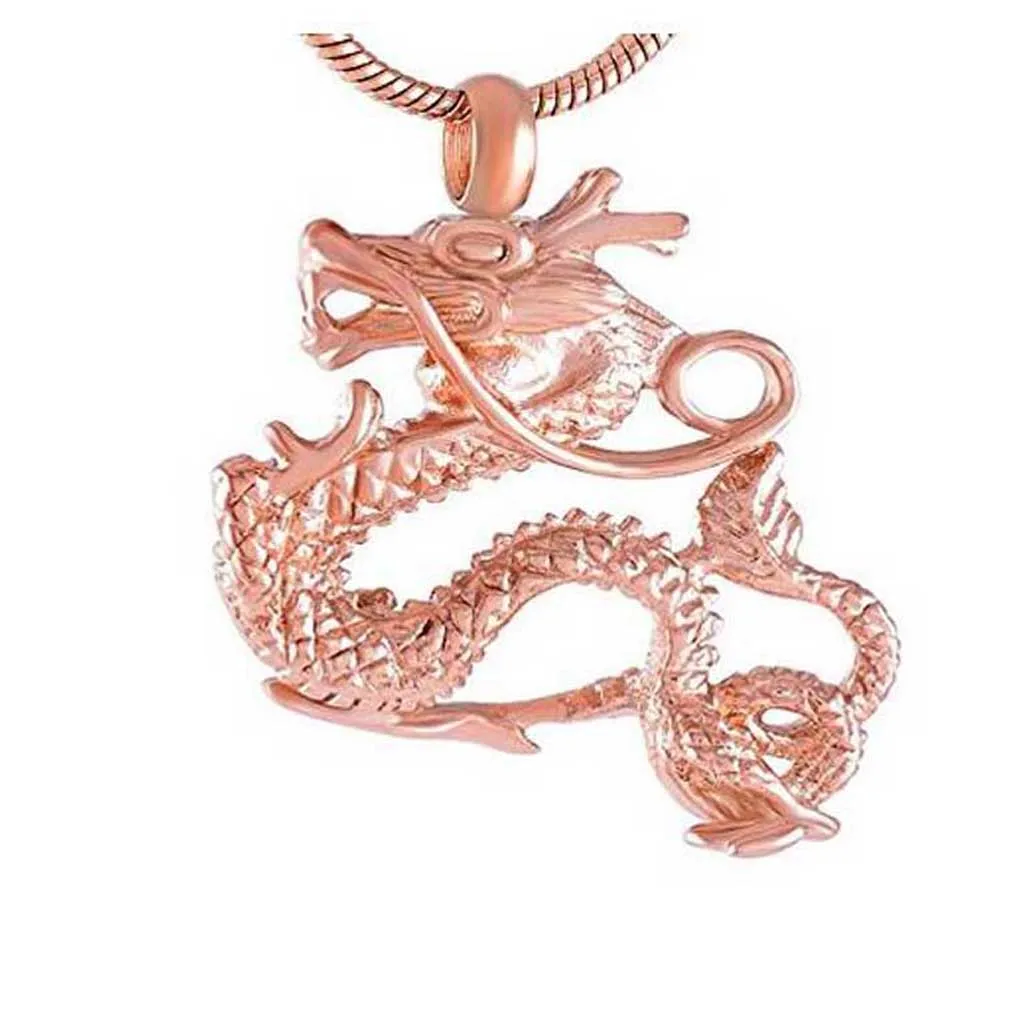 Rostfritt stål Rose Gold Dragon Memorial Smycken Hängsmycke Cremation för Ashes Holder Urn Halsband Urn Hänge