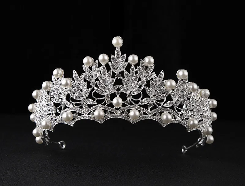 Barokowa Pearl Bridal Crowns Hairbands Silver Bridal Tiaras Opaski Kryształowe Ślub Diadem Królowa Korona Tiara Akcesoria do włosów