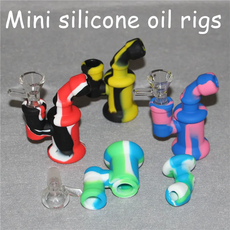 Unikalna konstrukcja Haisahs Silikonowa Rig Oil Rury Wody Dysze Pipe Mini Bubbler Bong Wielokrotnego użytku Papieros Handpipes Z Szklaną Miską DHL