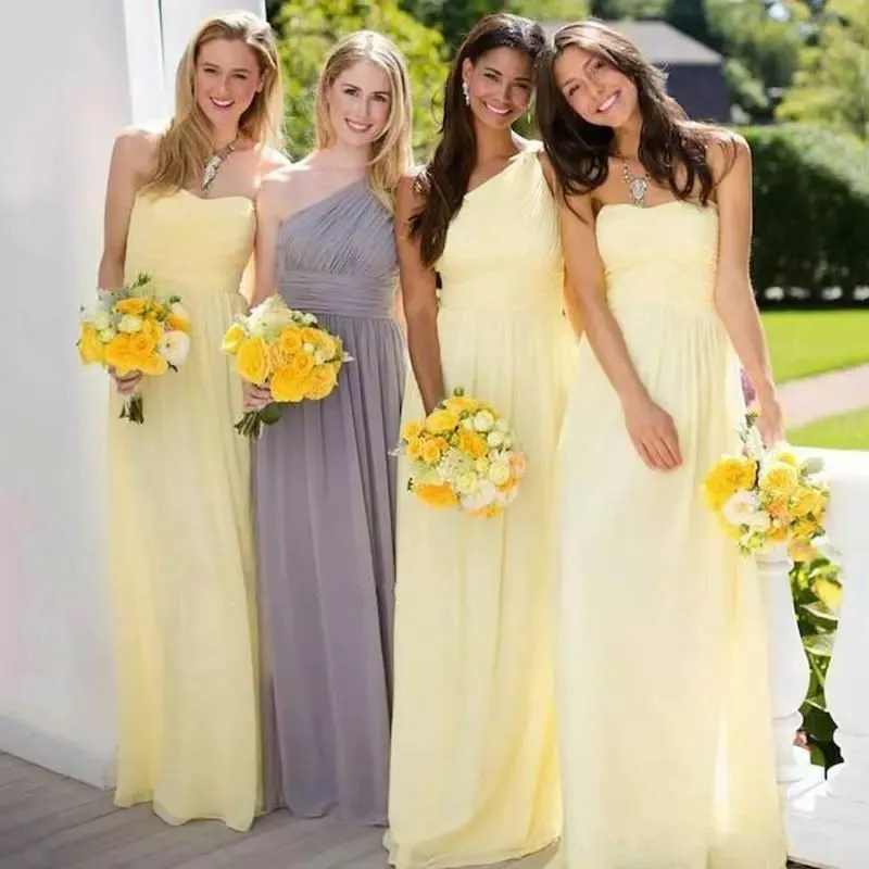 Primavera 2019 Abiti da damigella d'onore gialli Mix and Match Styles Una linea Abiti da damigella d'onore in chiffon per matrimoni