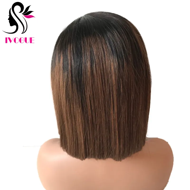 Brown Ombre Human Hair Pełna koronkowa peruka dziewicze indyjskie włosy Asymetryczna krótka koronkowa peruka z przodu dla Afryki Ameryka Women258m