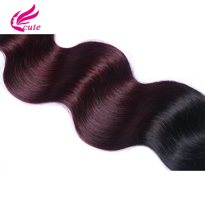 Blackburgundy Two Tine Ombre 1B99J Body Wave 3 Bundles Hair Extensions 8a Brazilian Virgin Hair Hair Weaves 100GPCS 1221410127