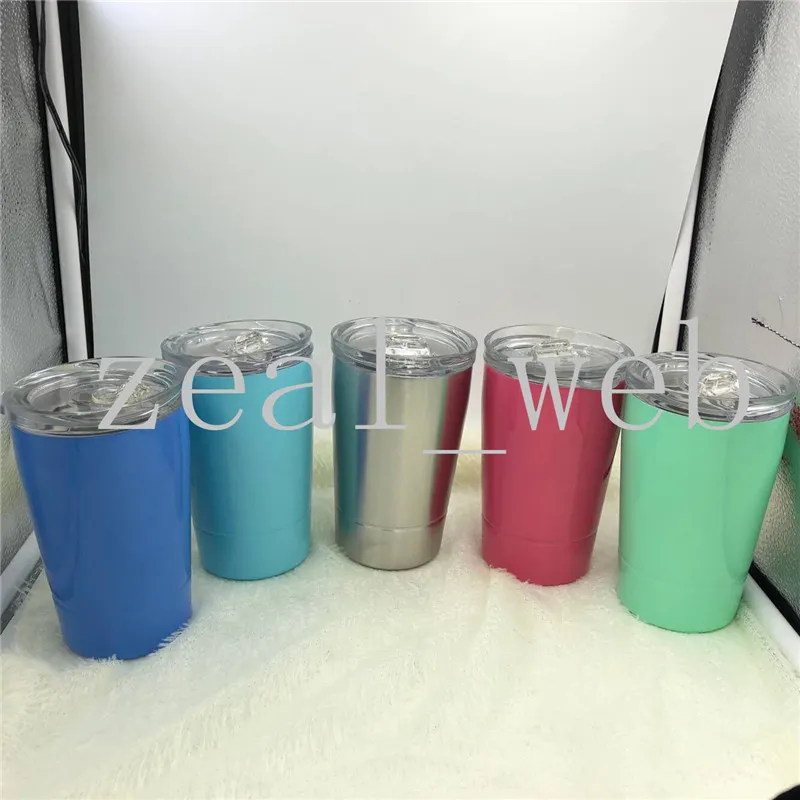 12oz Wijnglazen Stemless Toddler Tumblers Roestvrijstalen vacuüm Geïsoleerde Mok Glijd Deksel Clear Stro