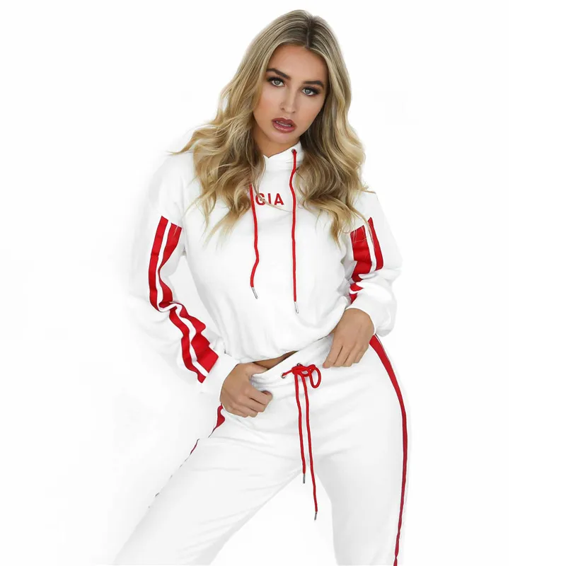 Spring Sexy Tracksuits Stpried Printed Women Sport Wear Women Casual Suit Sweet Sweatshirt With Long Pant Set