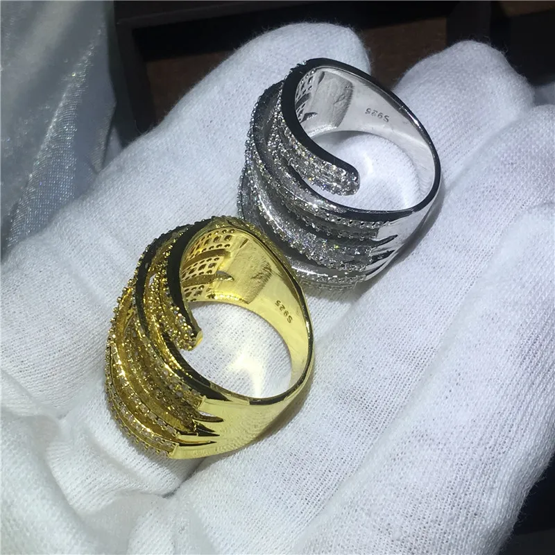 Handgefertigte Kreuz Big Ring Gelbgold gefüllt Verlobung Ehering Ringe für Frauen T Form 5A Zirkon 925 Silber Bijoux Geschenk