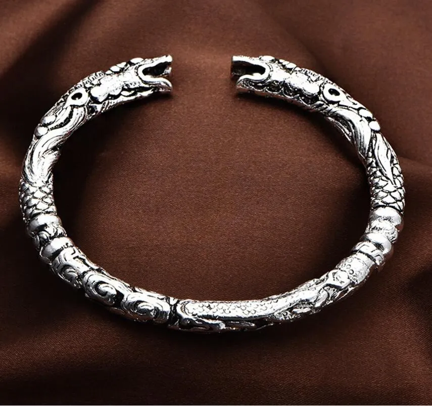 Luckyshine 6 Stück Weihnachtsgeschenk Glänzender antiker Drache 925 Sterling Silber Offene verstellbare Armbänder Armreifen Russland Armreifen