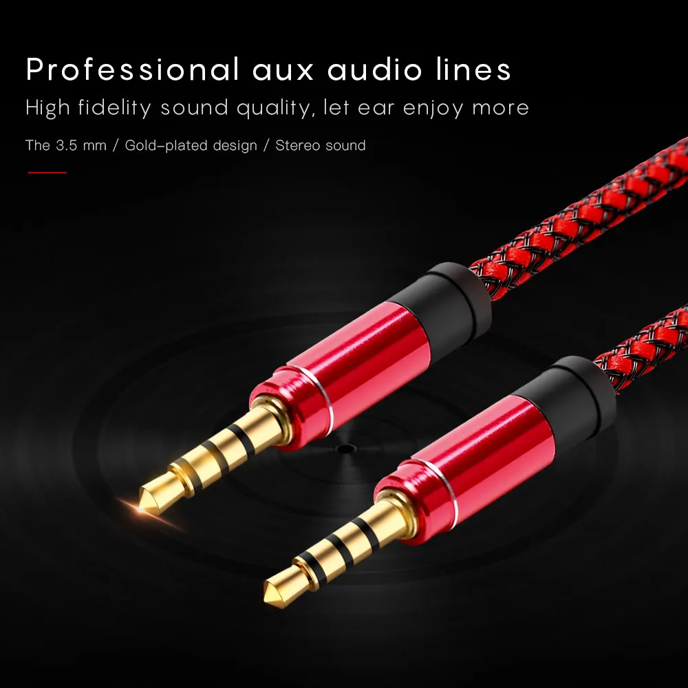 Unbroken Metal Nylon Braided o Cable 1.5M 5FT 3.5mm Round Male Stereo Auxiliary AUX Extension for Mobile phone MP3 Speaker Tablet PC1125438