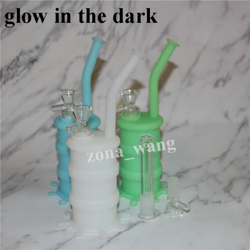 hookahs glow in dark Silicone Bubbler smoking Spoon Pipe Bongs silicon oil dab rig with glass bowl hand pipes