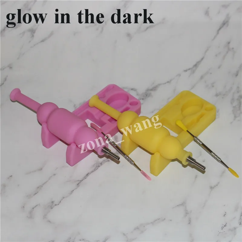smoking Glow in dark Silicone Nectar Set with 10mm GR2 titanium nail Mini Glass Pipe Oil Rig Concentrate silicon dab pad