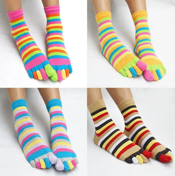Colorful Striped Breathable Cotton Thumb Socks For Women And Men  Fashionable Rainbow Finger Toe Sock From Greatamy, $1.66