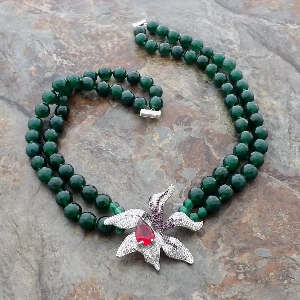 Collier de chandail fait main en strass de jade avec 2 strands vert, accessoires 45-48 cm