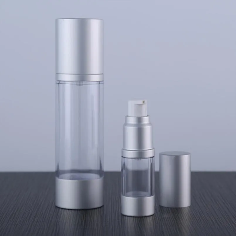 Nieuwe 30ml navulbare vacuümcontainers airless lotion pomp fles met zilveren pomp aluminium boven dop LX2267