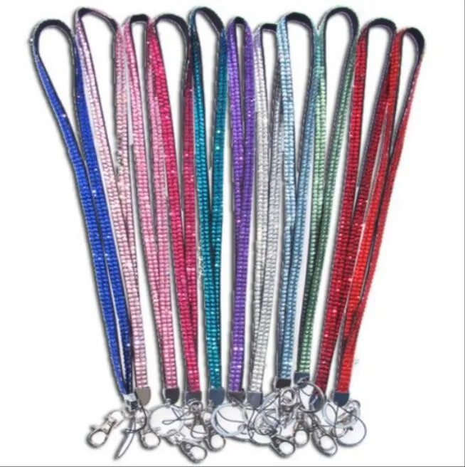 Snoep Kleuren Strass Nekkoord Crystal Lanyard Met metalen Clip Multi Kleur diamant Lanyard voor iphone x 8 7 6 samsung mobiele telefoon ID-kaart