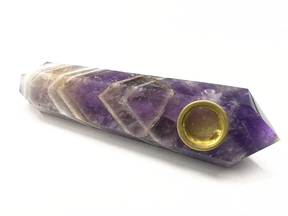 Handgefertigter sechs prismatischer Kristallstab, Traum-Amethyst-Edelstein-Spitzenstab, Rohrheilung + goldener Filter, 10,9 cm