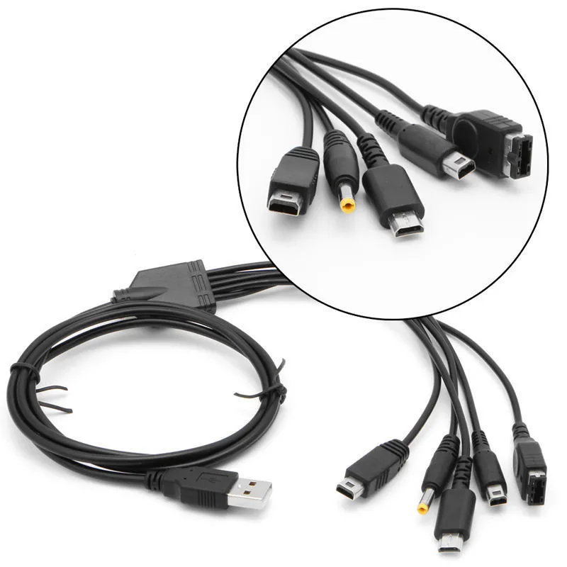 Game player 5 in 1 USB Charger Power Charging Cable for Wii U NEW 3DS LL DSi XL DS Lite PSP 1000 2000 3000 GBA SP DHL FEDEX UPS FREE SHIPPING