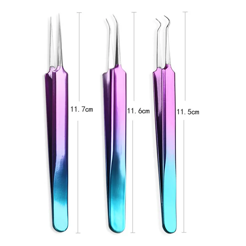 3Pcs Stainless Steel Blackhead Remover Acne Extractor Remover Needle Kit Bend Curved Pimple Blemish Tweezer Face Care Tool