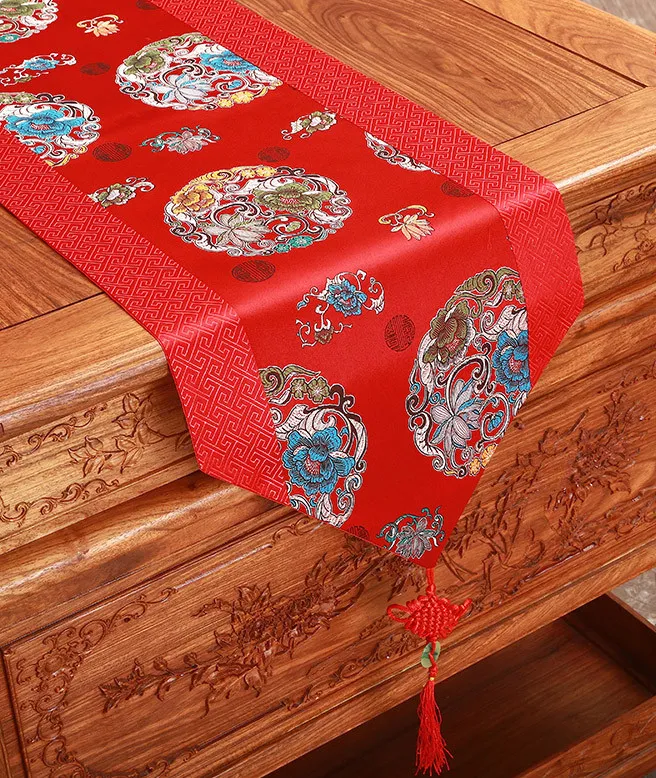 Patchwork Fancy Silk Fabric Coffee Table Runner Decorative Chinese style Rectangle Damask Table Cloth Runners Dining Table Mat 180 x 33 cm