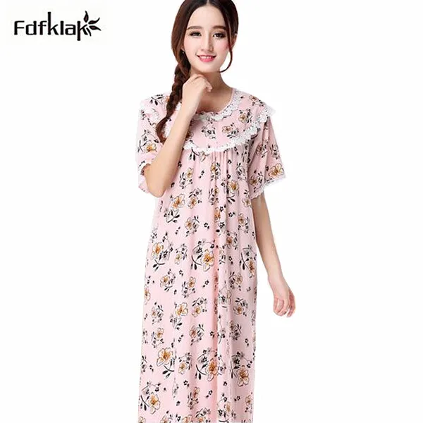 Moda novo nightwear mulheres casuais solta longa camisola floral impressão algodão camisola feminina verão dormindo vestido