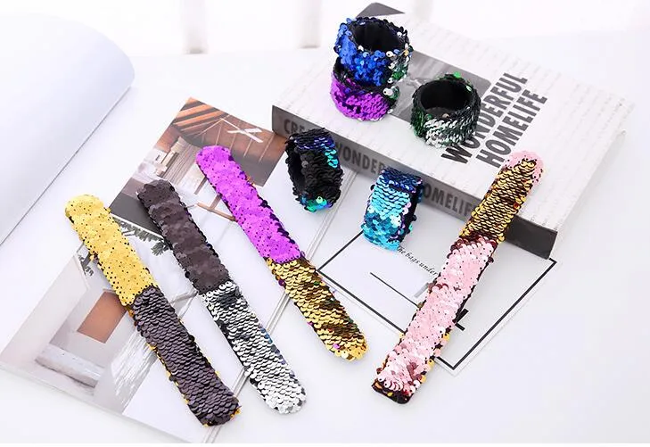 24Pcs Disco Slap Bracelets Silver Sequin Slap Bracelets Glitter...
