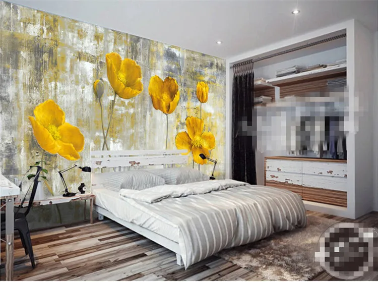 Yellow Flower Po Wallpapers Murals Living Room Bedroom Wall Art Home Decor Painting papier peint 3d Floral Wall Paper3042583