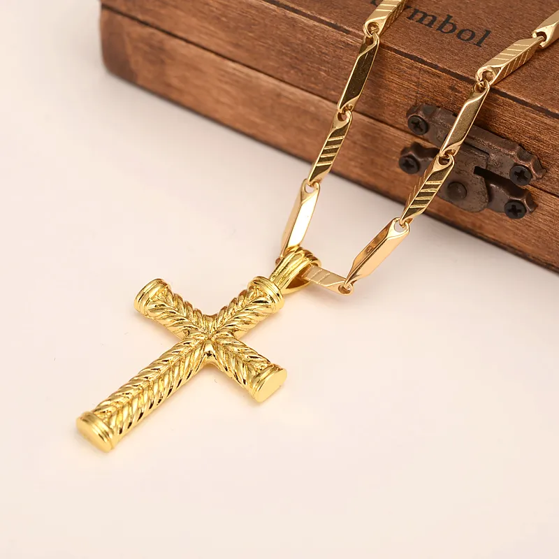 Collana con croce cristiana, da donna, in oro, con catenina placcata oro 18 carati, ipoallergenica, regalo gioielli