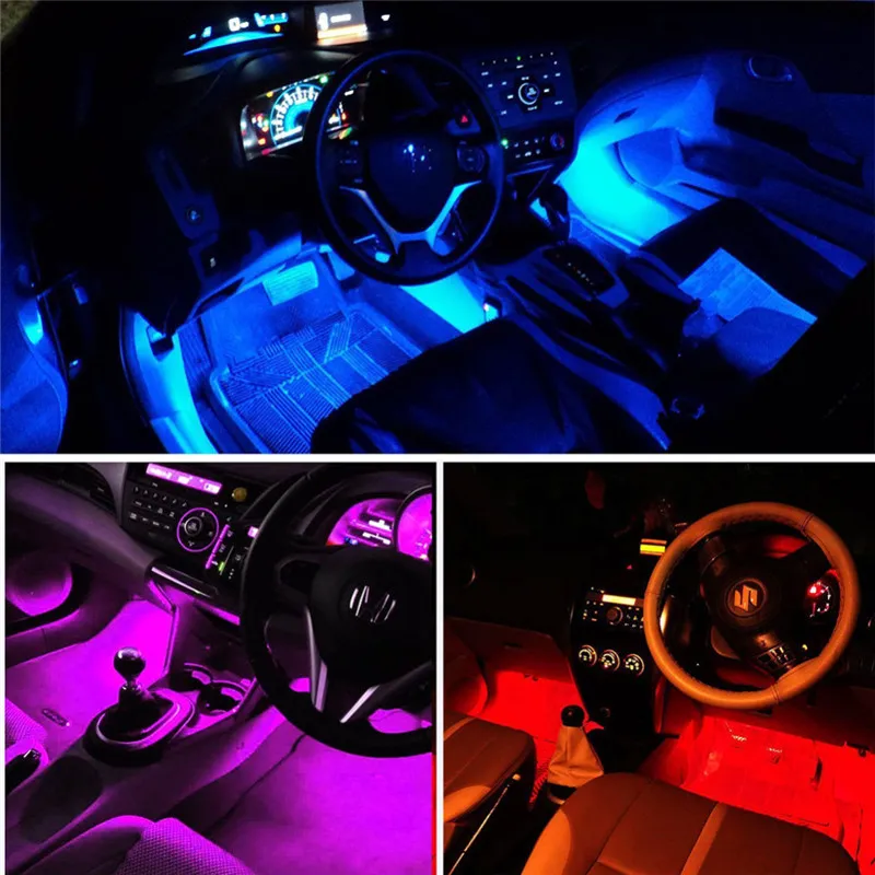 Anykuu Éclairage LED Voiture Intérieur Étanche Télécommande sans fil 8  Couleurs de Lumière Neon Auto 4 Modes d'Induction Musicale Éclairage  d'ambiance