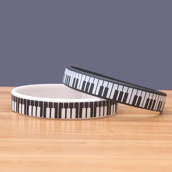 Bracelet en Silicone pour clavier de Piano imprimé DHL, bracelet à breloques à rayures noires et blanches, meilleur cadeau pour les Fans de musique, bijoux