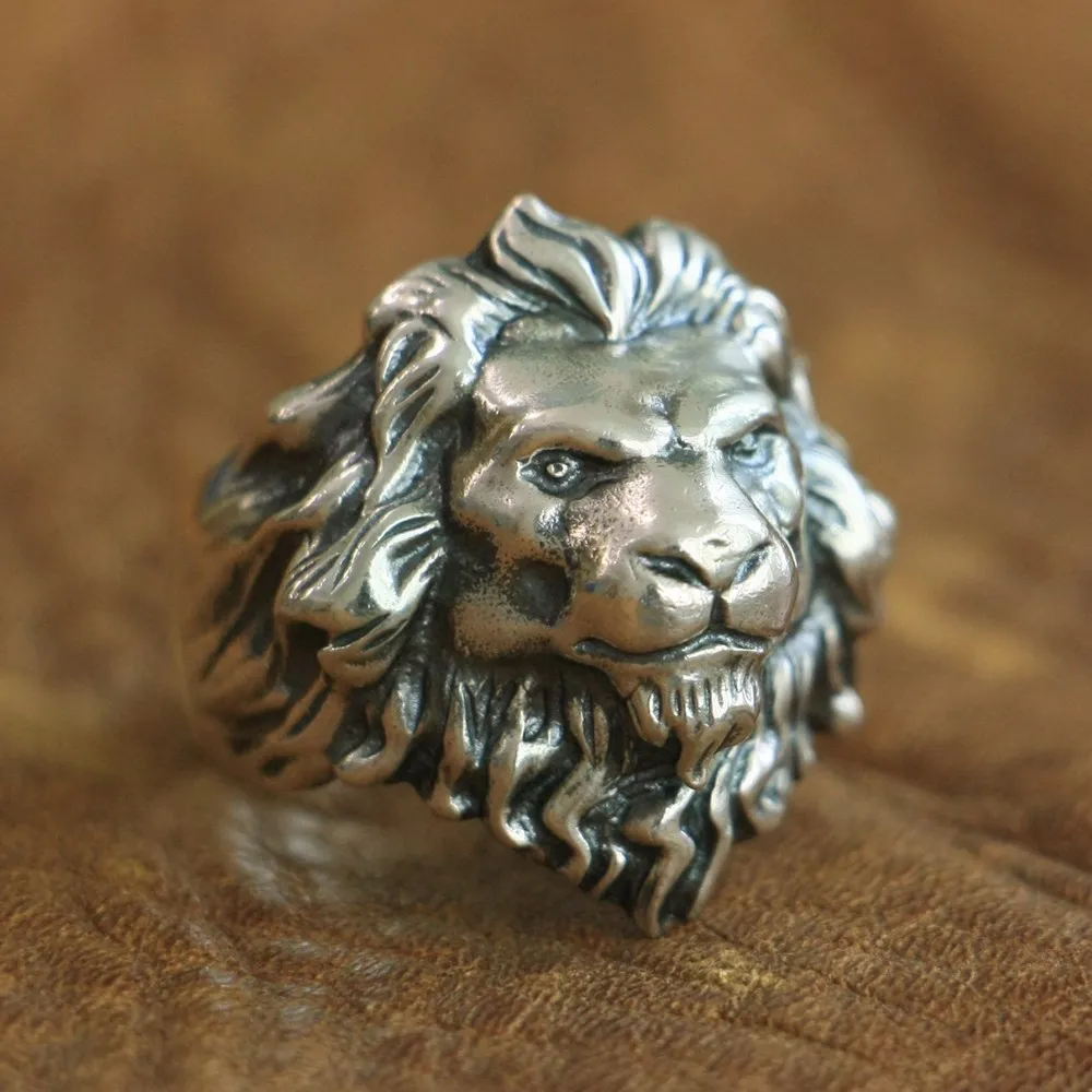 LINSION 925 Sterling Silver King of Lion Ring High Details Mens Biker Punk Ring TA109 Taille US 7 à 152749