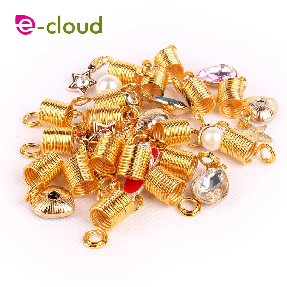 The new 2017 Gold metal spring tube ring dreadlock beads for braids hair beads for dreadlocks adjustable hair braid cuff clips