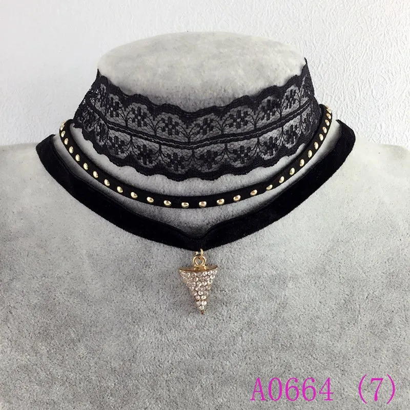 3 stücke Steampunk Kristall Stein Anhänger Leder Halsketten Für Frauen Vintage Spitze Halsband Halskette Mode Schmuck A0664