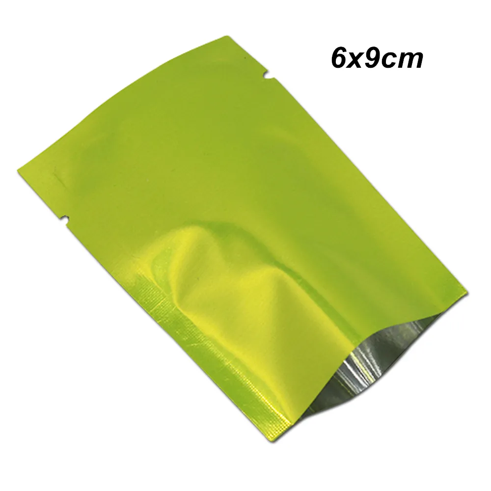 300 pcs/Lot 6x9 cm pochette en aluminium de couleur verte sacs en Mylar thermoscellés à dessus ouvert avec encoche pochettes sous vide en papier d'aluminium pour fruits secs déshydratés
