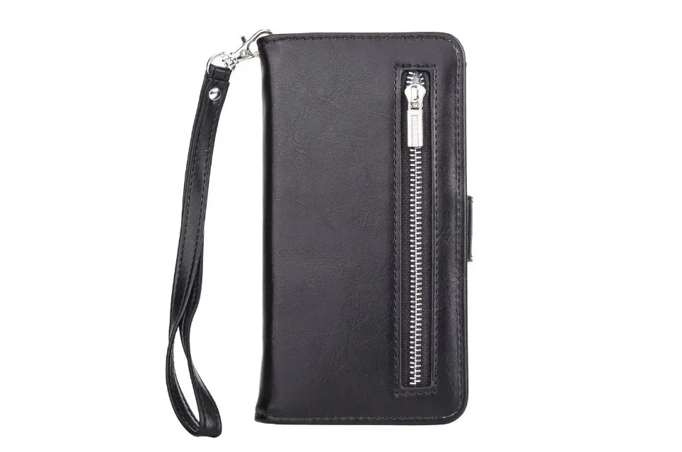 2 i 1 avtagbar flyttbar blixtlås plånboksband Läderfodral för iPhone XR XS max 8 7 plus Samsung S10 S9 Plus notera